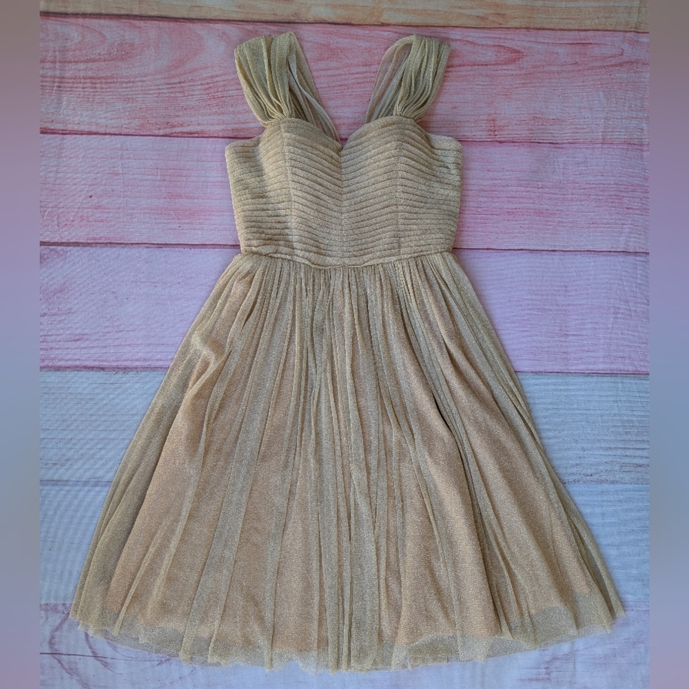 Unique Vintage Gold Glitter Fit & Flare Midi Dress M 6/8 Retro Prom Party 50s